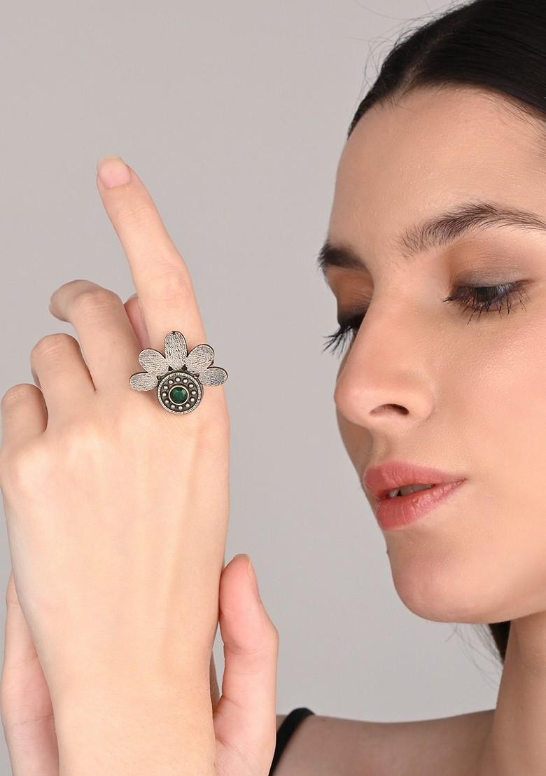 Silver Plated American Diamond Stone Studded Finger Ring