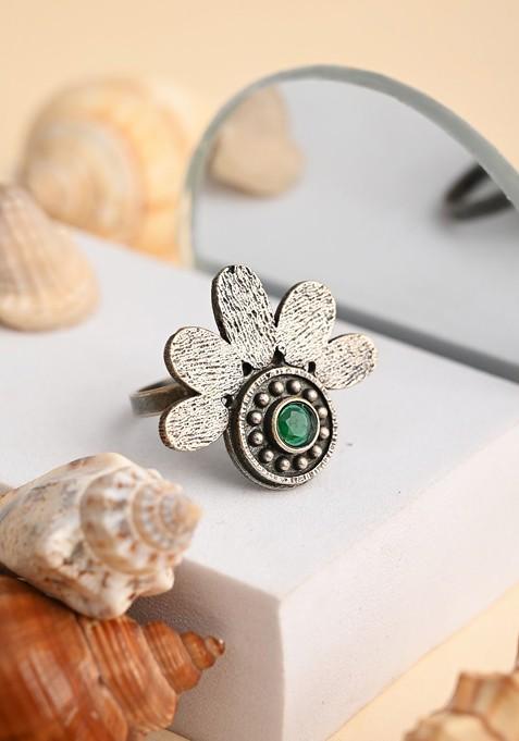 Silver Plated American Diamond Stone Studded Finger Ring