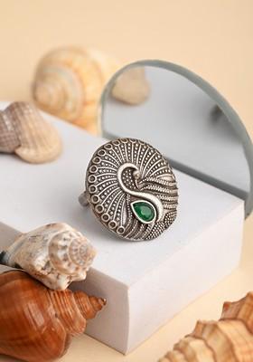 Silver Plated American Diamond Studded Swan Finger Ring