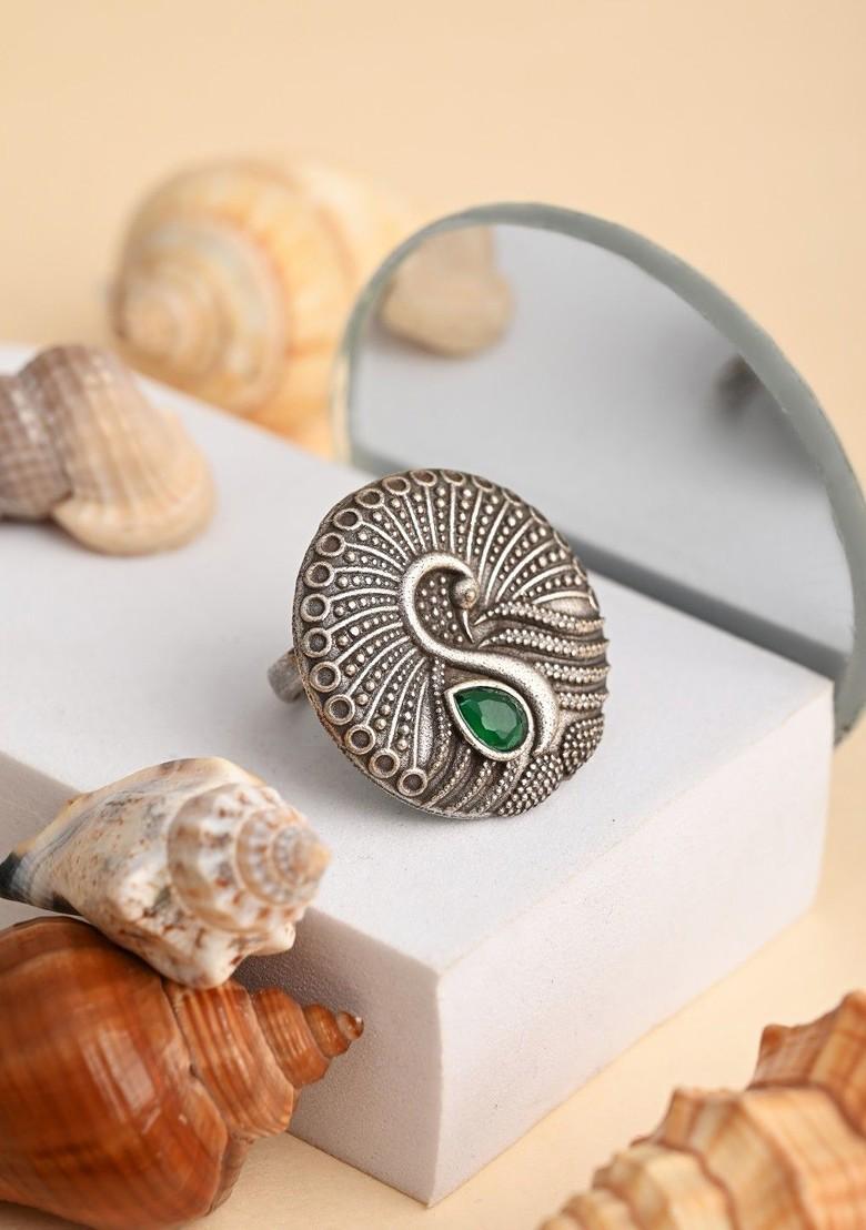 Silver Plated American Diamond Studded Swan Finger Ring