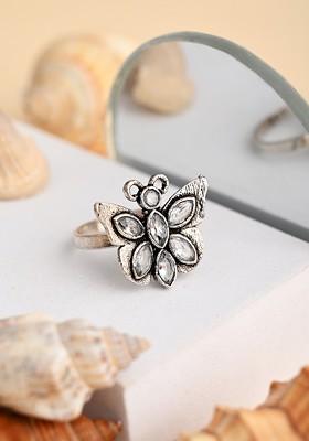 Silver Plated American Diamond Stone Studded Finger Ring