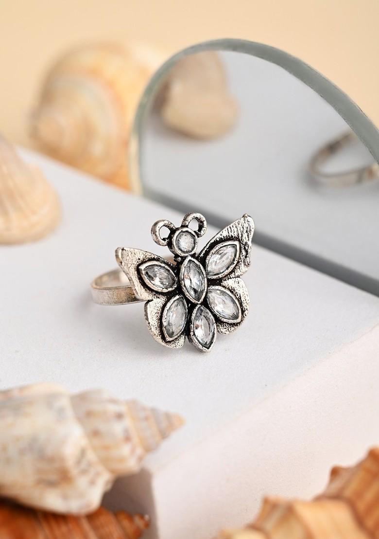 Silver Plated American Diamond Stone Studded Finger Ring