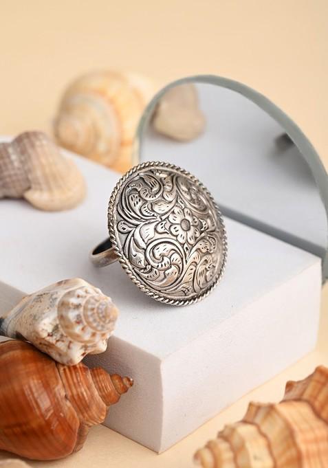 Silver Plated Self Engraved Circular Finger Ring