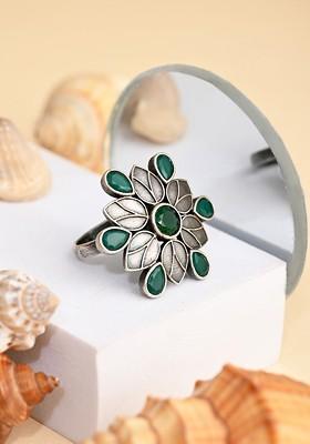 Silver Plated American Diamond Stone Studded Finger Ring