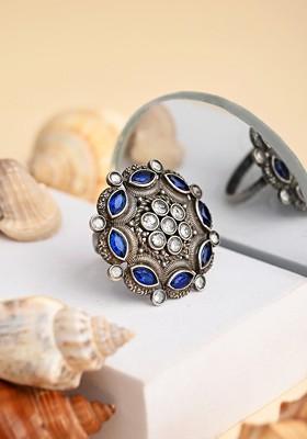 Silver Plated American Diamond Stone Studded Finger Ring