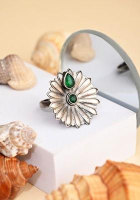 Silver Plated Stones Studded Finger Ring