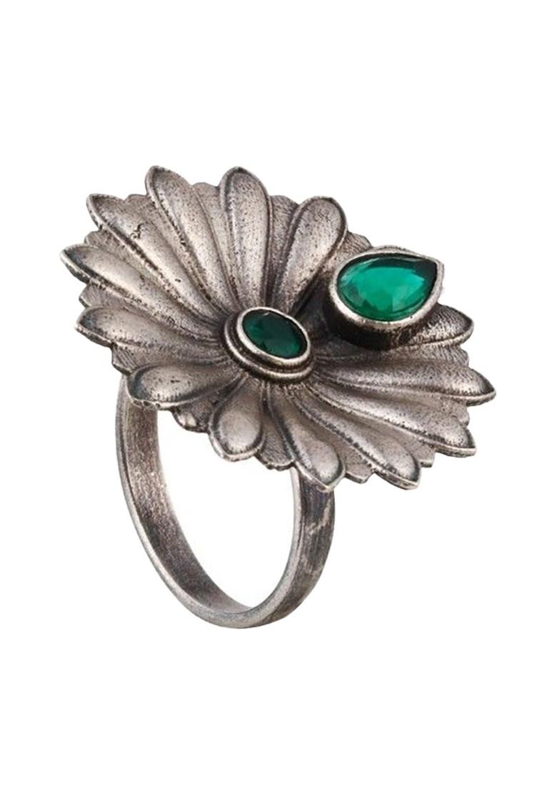 Silver Plated Stones Studded Finger Ring