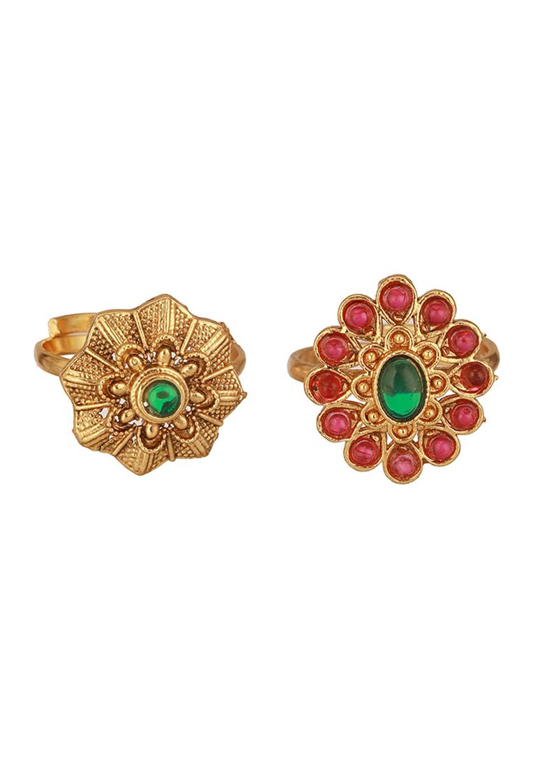 Set Of 2 Gold Plated Stone Studded Rings