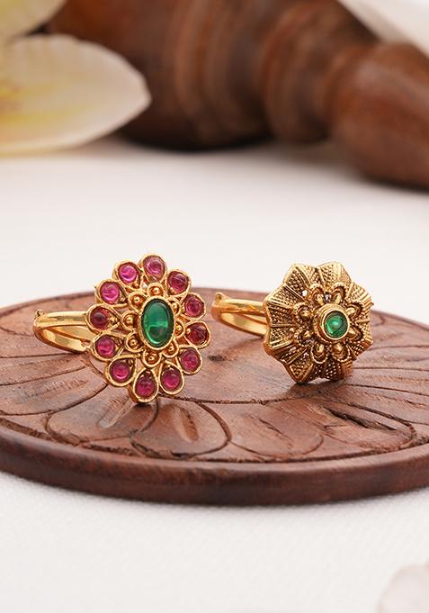 Set Of 2 Gold Plated Stone Studded Rings