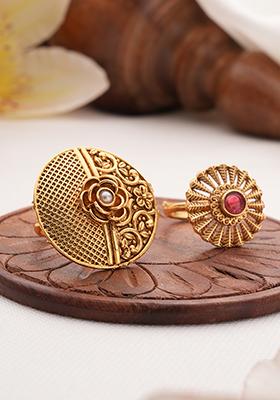 Set Of 2 Gold Plated Stone Studded Rings