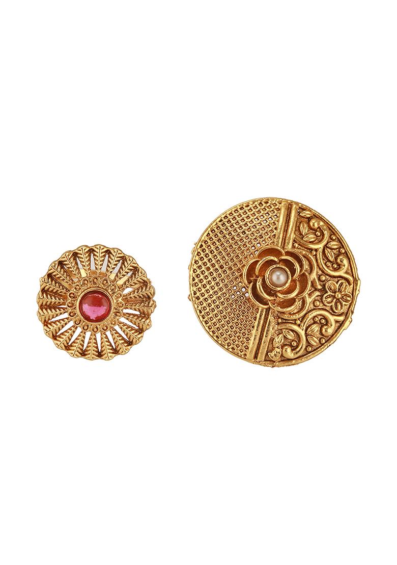 Set Of 2 Gold Plated Stone Studded Rings