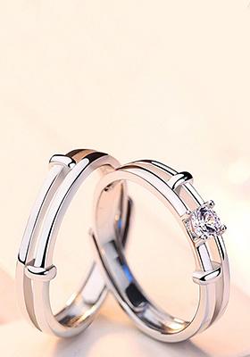 Set Of 2 Silver Plated Ad Studded Adjustable Valentine Gift Couple Ring