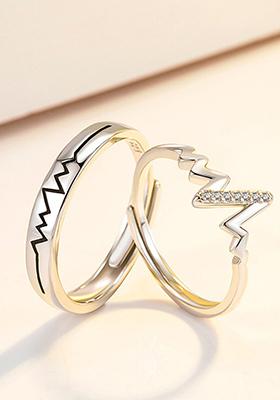 Set Of 2 Silver Plated Heart Valentine Gifts Adjustable Couple Ring