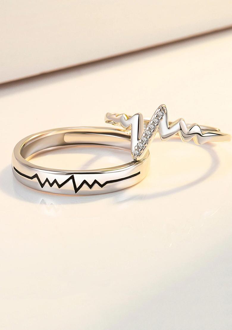 Set Of 2 Silver Plated Heart Valentine Gifts Adjustable Couple Ring