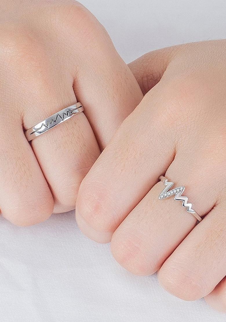 Set Of 2 Silver Plated Heart Valentine Gifts Adjustable Couple Ring
