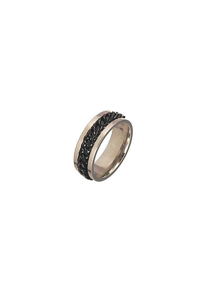 Men Silver Plated Jared Chain Stainless Steel Finger Ring - Indya