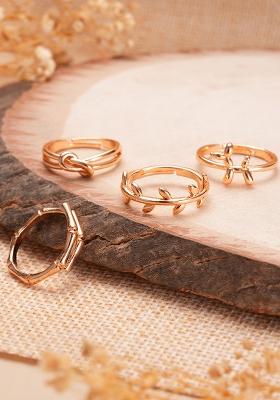 Set Of 4 Gold Plated Adjustable Finger Rings