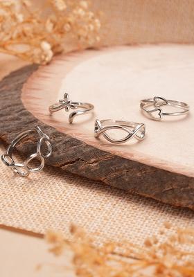 Set Of 4 Silver Plated Adjustable Finger Rings