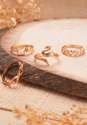 Set Of 4 Gold Plated Adjustable Finger Ring