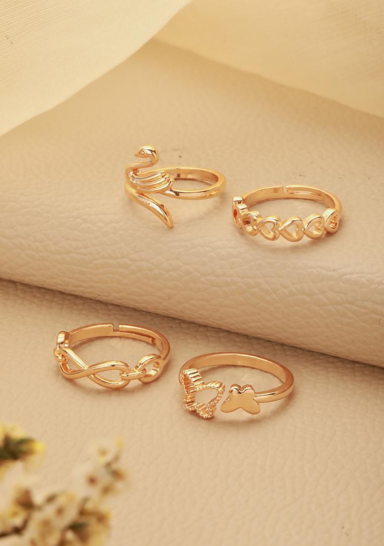 Set Of 4 Gold Plated Adjustable Finger Ring