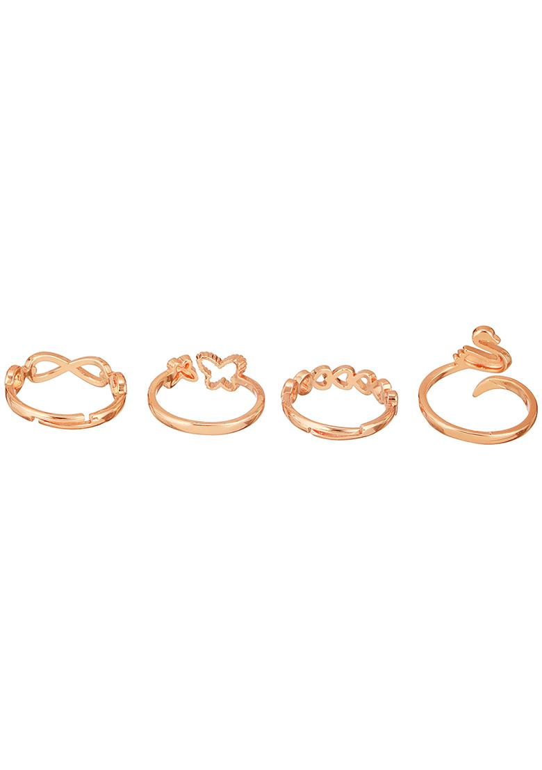 Set Of 4 Gold Plated Adjustable Finger Ring