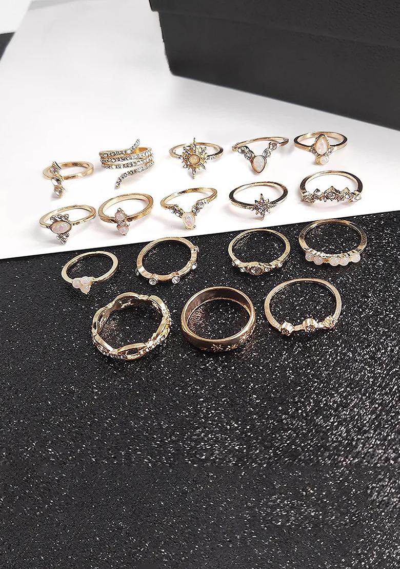 Multi Set Of 17 Gold Plated Stacking Rings