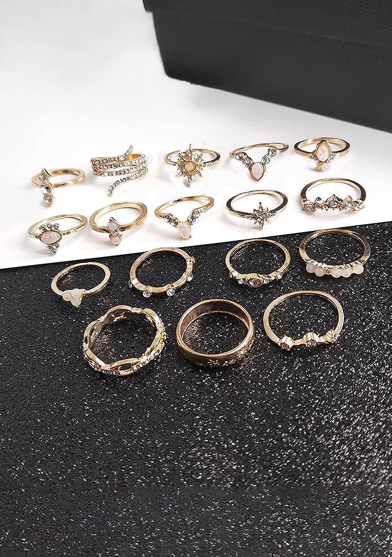 Multi Set Of 17 Gold Plated Stacking Rings