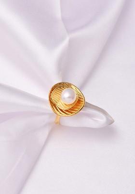 Gold Plated Pearls Studded Adjustable Ring