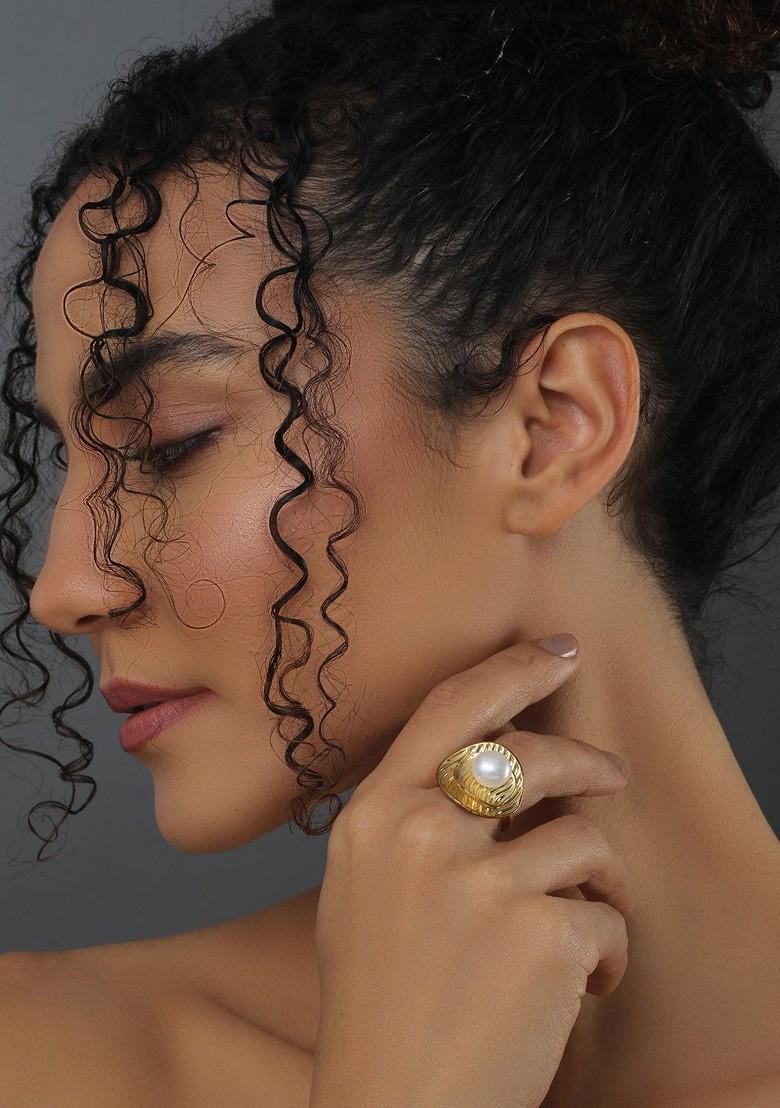 Gold Plated Pearls Studded Adjustable Ring