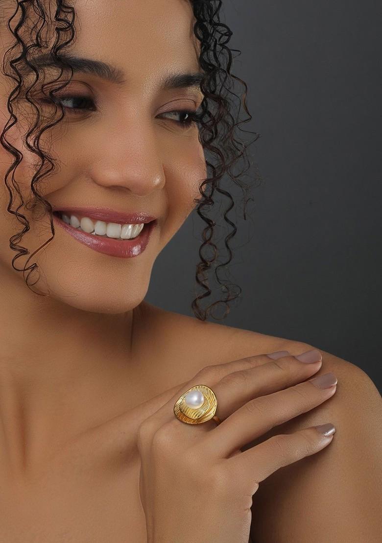 Gold Plated Pearls Studded Adjustable Ring