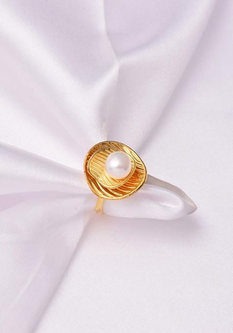 Gold Plated Pearls Studded Adjustable Ring