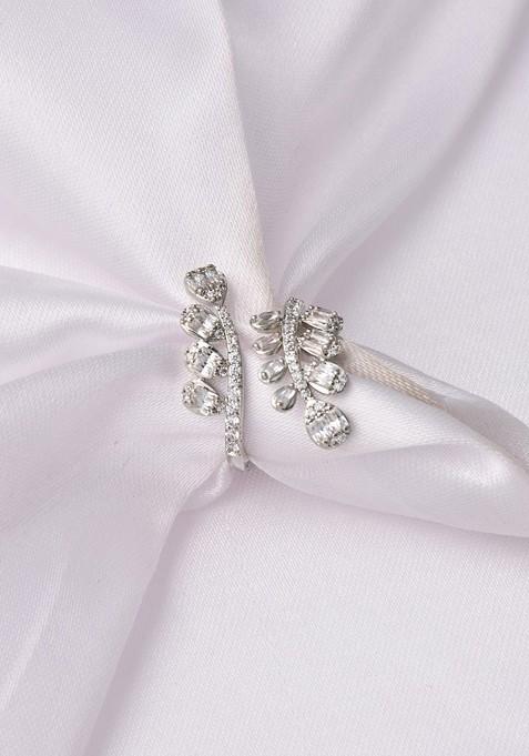 Rhodium Plated Cubic Zirconia Studded Adjustable Finger Ring