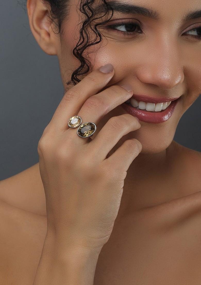 Gold Plated Cubic Zirconia Studded Adjustable Finger Ring