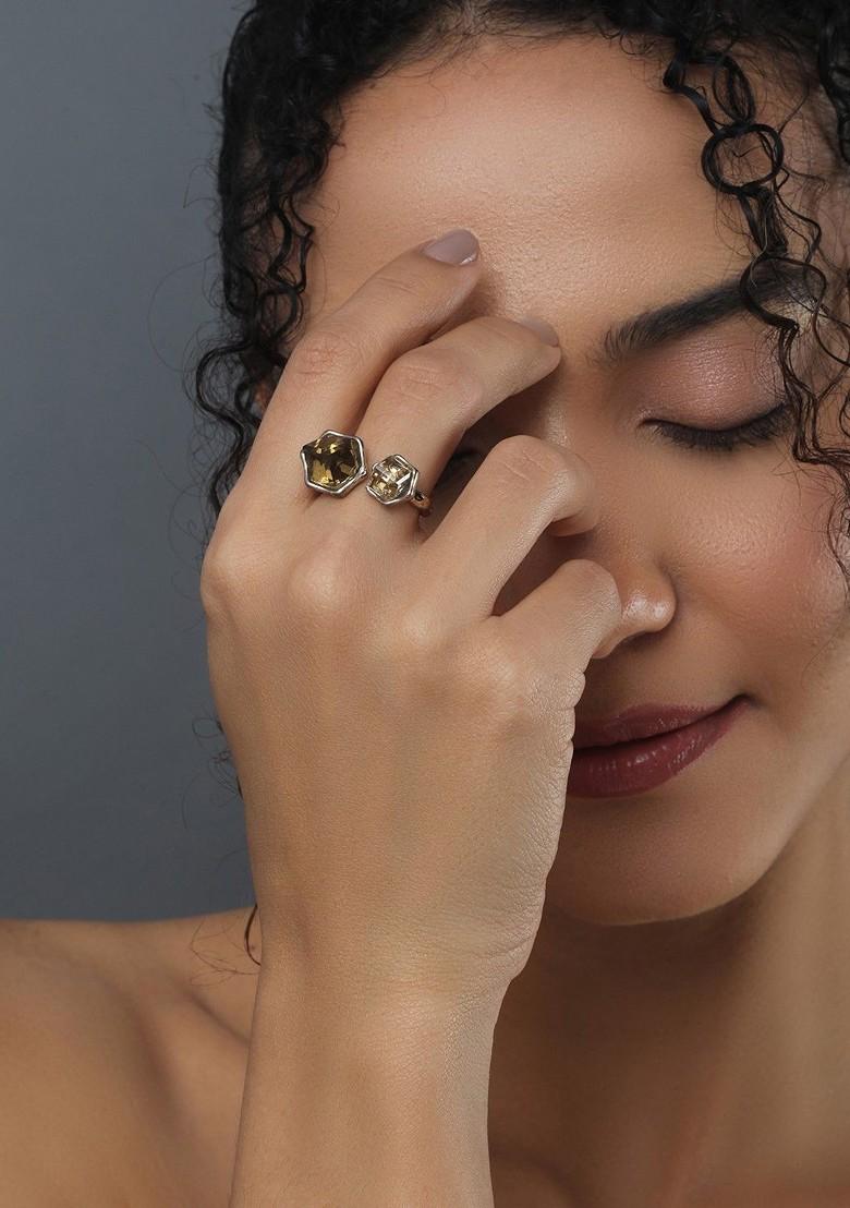 Gold Plated Cubic Zirconia Studded Adjustable Finger Ring