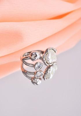 Rhodium Plated Pearls Adjustable Finger Ring