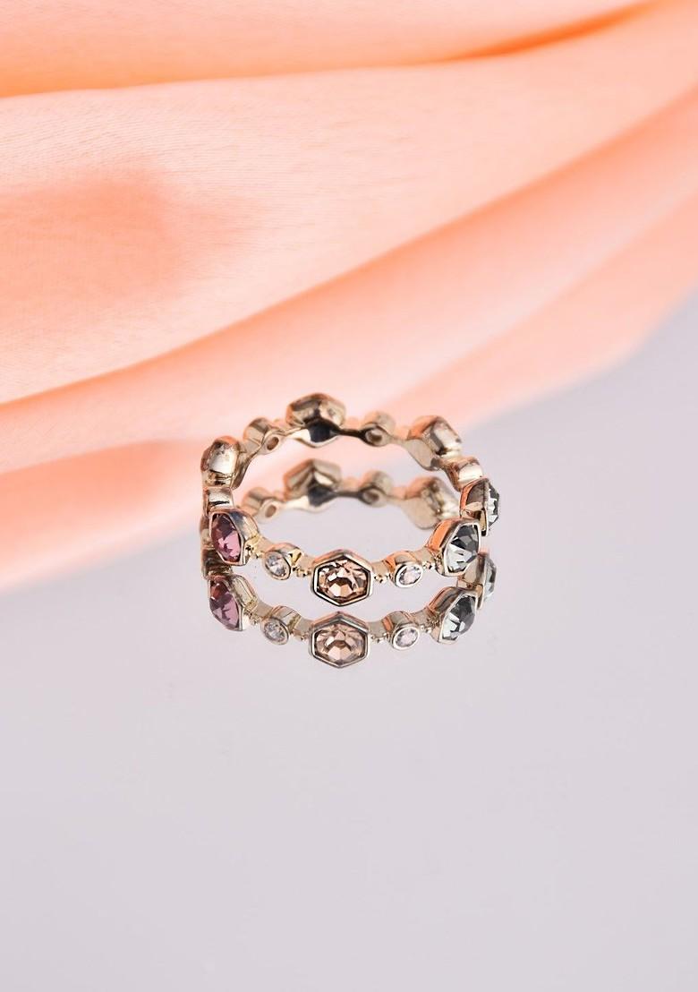 Gold Plated Cubic Zirconia Studded Adjustable Finger Ring