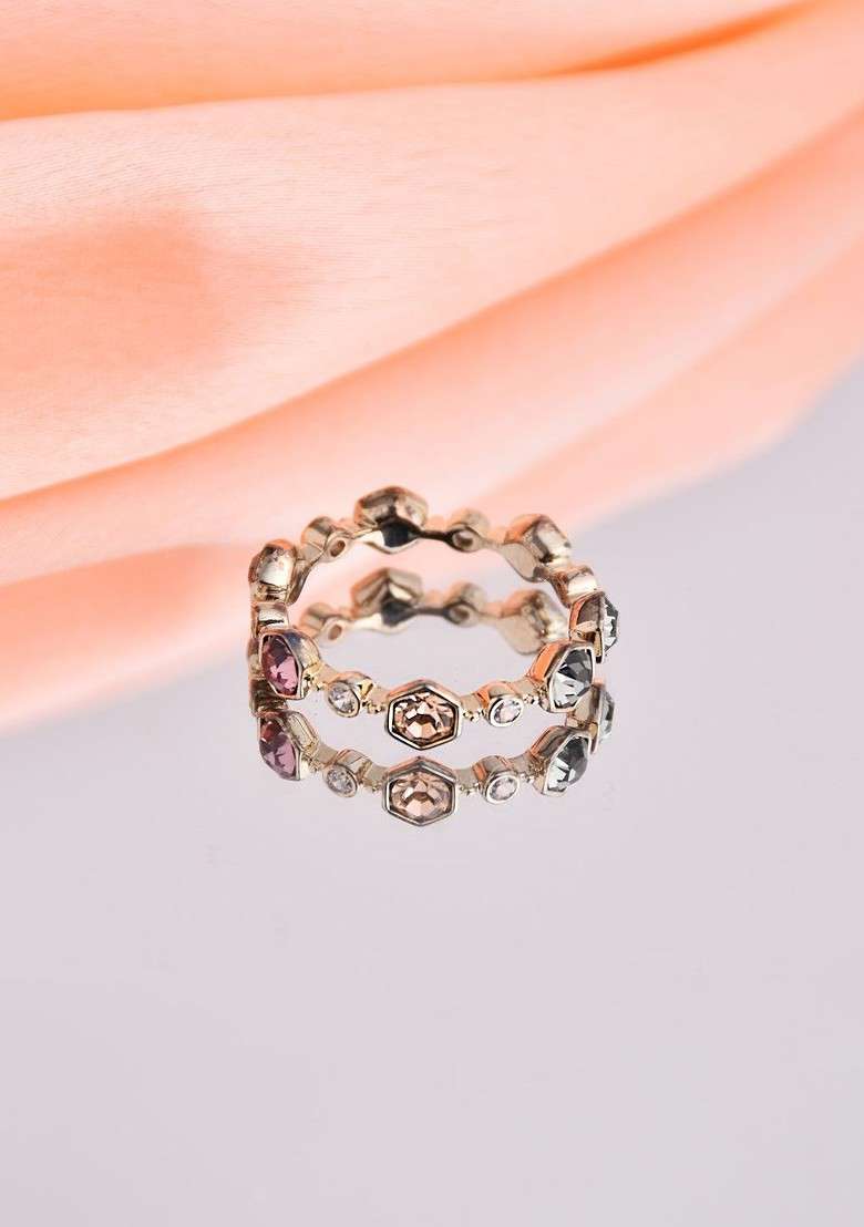 Gold Plated Cubic Zirconia Studded Adjustable Finger Ring - Indya