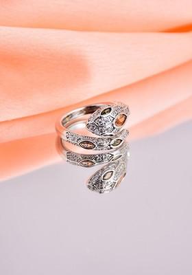 Rhodium Plated Cubic Zirconia Studded Adjustable Finger Ring
