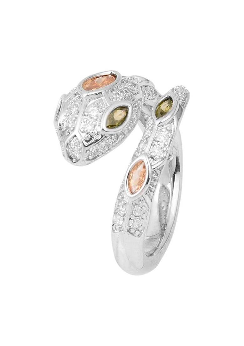 Rhodium Plated Cubic Zirconia Studded Adjustable Finger Ring