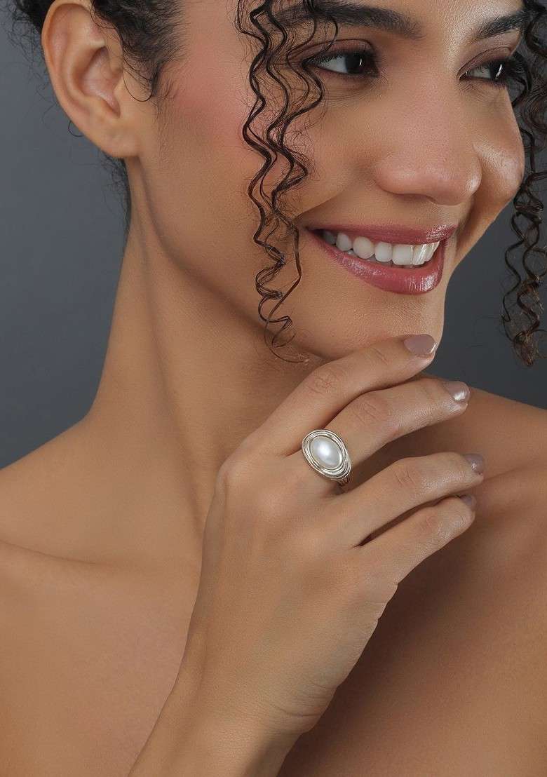 Gold Plated Pearls Adjustable Finger Ring - Indya