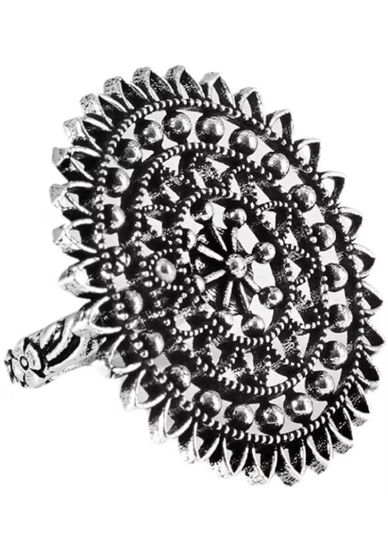 Silver Elegant Cocktail Inspired Designer Ring For Women In Glossy Finish