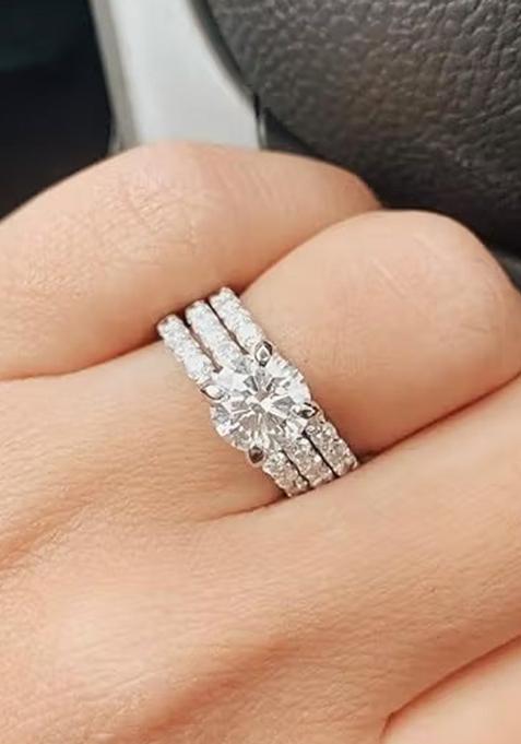 Silver Trendy Three Line Adjustable Ad Ring For Women With Sparkling Finish