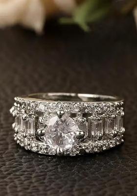 Silver Square Shaped Adjustable Ad Ring For Women With Glossy Accents