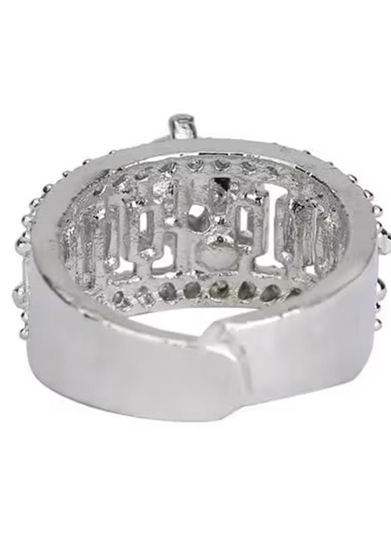 Silver Square Shaped Adjustable Ad Ring For Women With Glossy Accents