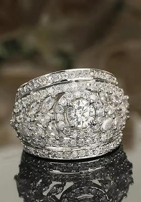 Silver Grand Big Crown Inspired Ad Statement Ring For Women