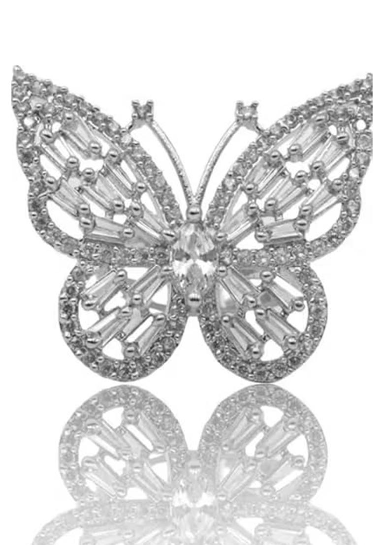 Silver Charming Butterfly Shaped Ad Ring For Women With Sparkling Accents