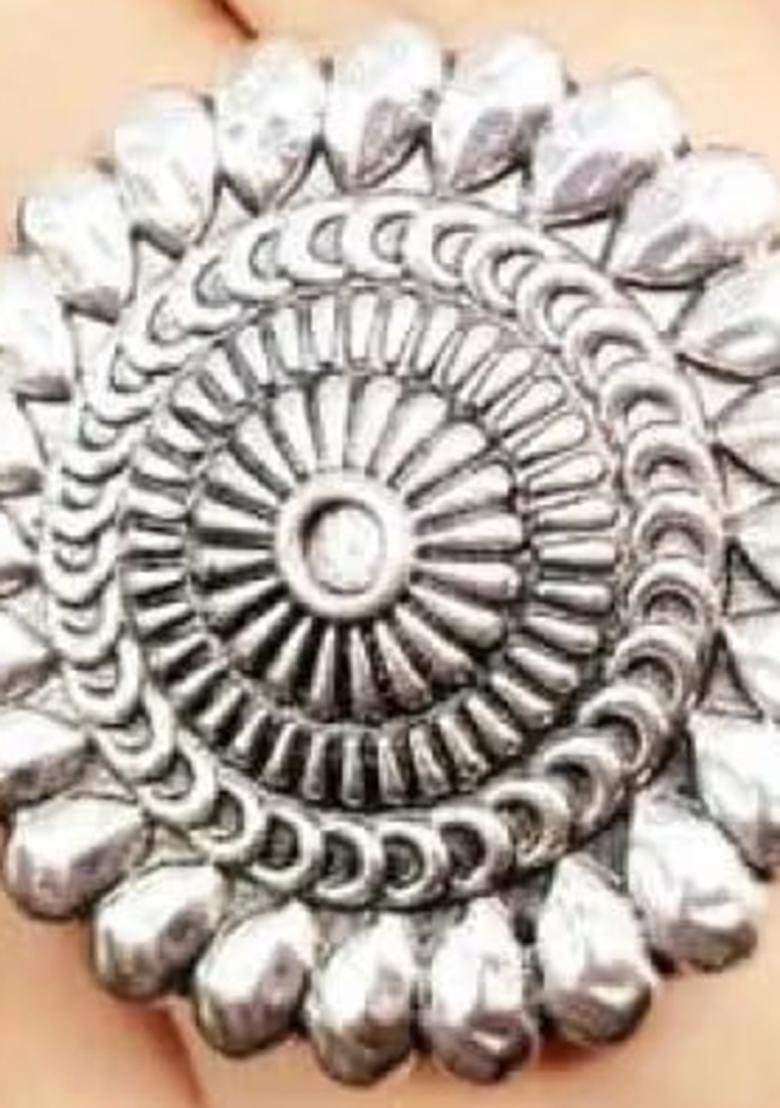 Silver Oxidised Silver Drop Design Adjustable Ring For Women