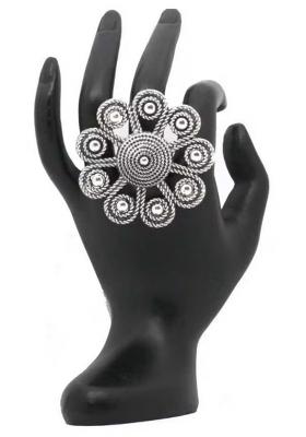 Silver Big Oxidised Floral Design Adjustable Ring For Women