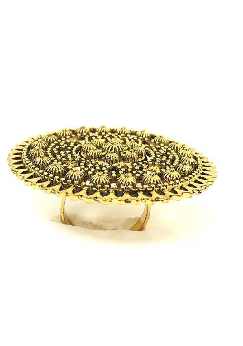 Silver Bold Golden Finish Cocktail Style Adjustable Ring For Women