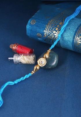 Red Kids Set Of 3 Gold And Rhodium Plated Fancy Pearls Rudraksha Thread Rakhis